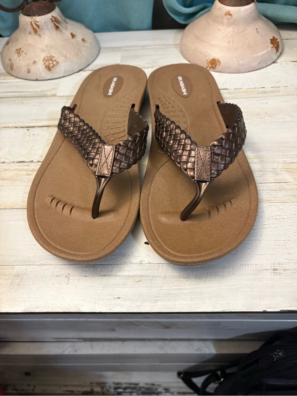 Okabashi Women's Bronze Braided Thong Sandals